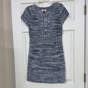 l.i.e. Junior Sweater Dress Sz Large Short Sleeve Heather Gray 5" Split Hem Soft